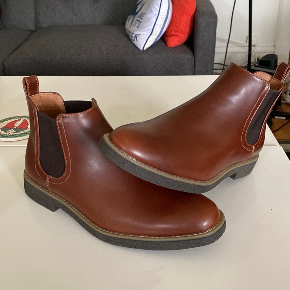 COPY - Fresh brown chelsea boots for men. Worn once for ~2 minutes. Lost box.